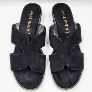 Anne Klein iFlex Tania Black Sandals Open-Toe Cut-outs Block Heel Women's Size 8